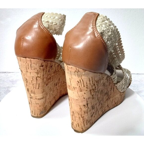 Steve Madden Beige Cork Woven Fabric Edelle Platform Sandals Size 8 - Picture 15 of 16